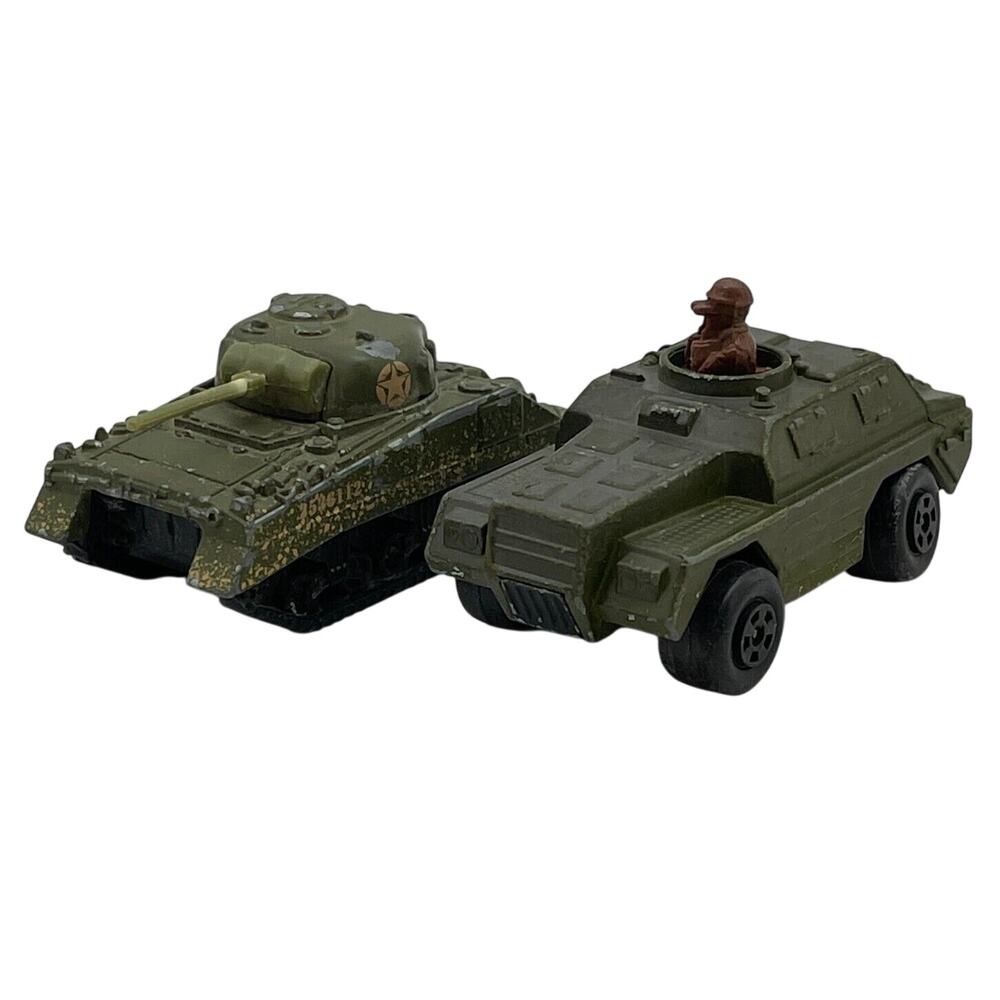 Vintage Matchbox Sherhman Tank & Rolamatics No. 28 Stoat Lot of 2
